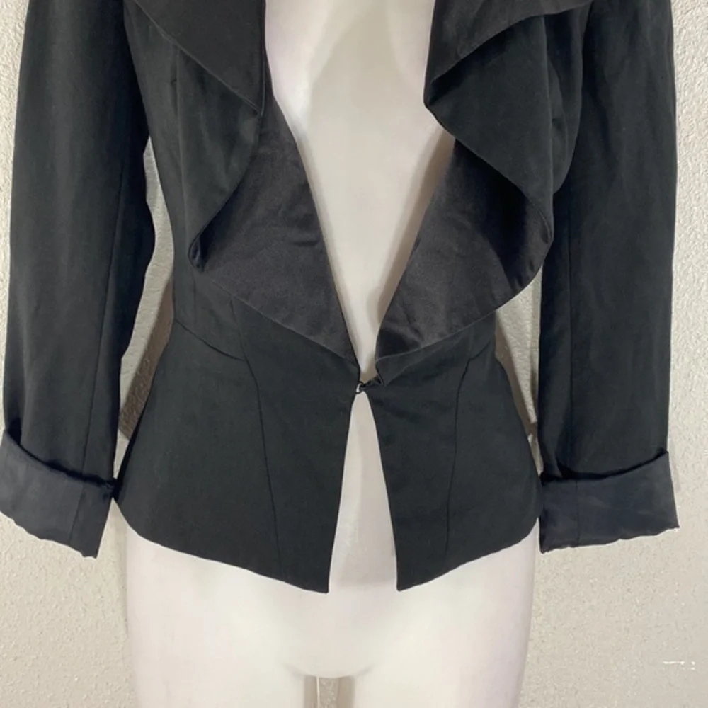 Anthro Tabitha black silk drape kiss front blazer jacket KK29